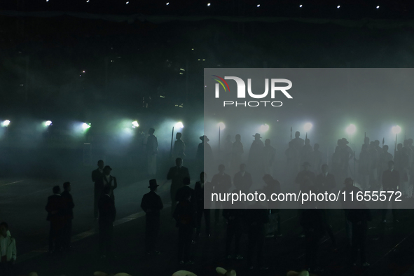 A performance and commemorative ceremony of the 200th anniversary of the Mexican Republic takes place in the Zocalo of Mexico City, Mexico,...