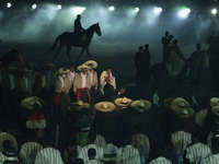 A performance and commemorative ceremony of the 200th anniversary of the Mexican Republic takes place in the Zocalo of Mexico City, Mexico,...