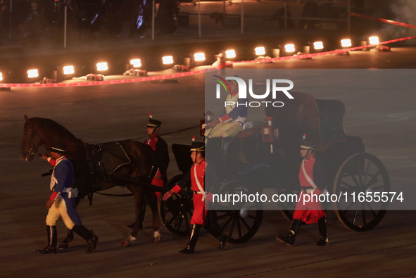 A performance and commemorative ceremony of the 200th anniversary of the Mexican Republic takes place in the Zocalo of Mexico City, Mexico,...