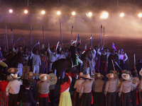 A performance and commemorative ceremony of the 200th anniversary of the Mexican Republic takes place in the Zocalo of Mexico City, Mexico,...