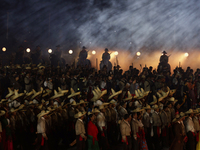 A performance and commemorative ceremony of the 200th anniversary of the Mexican Republic takes place in the Zocalo of Mexico City, Mexico,...