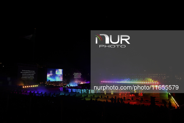 A performance and commemorative ceremony of the 200th anniversary of the Mexican Republic takes place in the Zocalo of Mexico City, Mexico,...