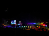 A performance and commemorative ceremony of the 200th anniversary of the Mexican Republic takes place in the Zocalo of Mexico City, Mexico,...