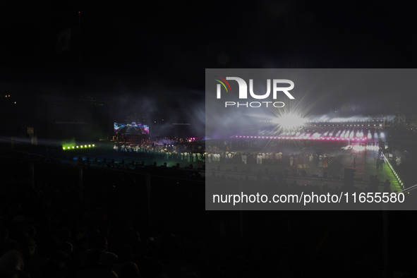 A performance and commemorative ceremony of the 200th anniversary of the Mexican Republic takes place in the Zocalo of Mexico City, Mexico,...