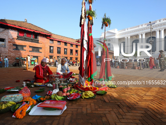 Military personnel continue with the procession of the worshipped Goddess Bhawani on the final day of Nawaratri in Kathmandu, Nepal, on Octo...