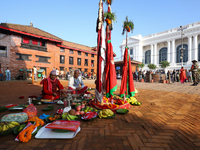 Military personnel continue with the procession of the worshipped Goddess Bhawani on the final day of Nawaratri in Kathmandu, Nepal, on Octo...