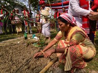 Mising tribal people perform rituals during the Ali-Aye-Ligang festival in Nagaon district, Assam, India, on February 15, 2023. Ali-Aye-Liga...