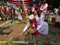 Mising tribal people perform rituals during the Ali-Aye-Ligang festival in Nagaon district, Assam, India, on February 15, 2023. Ali-Aye-Liga...