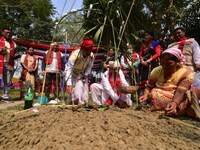 Mising tribal people perform rituals during the Ali-Aye-Ligang festival in Nagaon district, Assam, India, on February 15, 2023. Ali-Aye-Liga...