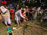 Mising tribal people perform rituals during the Ali-Aye-Ligang festival in Nagaon district, Assam, India, on February 15, 2023. Ali-Aye-Liga...