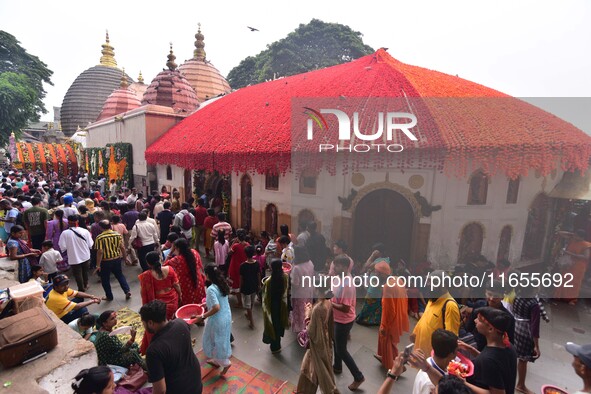 Devotees gather at the Kamakhya temple for the Hindu festival of Navratri in Guwahati, India, on October 2, 2022. 