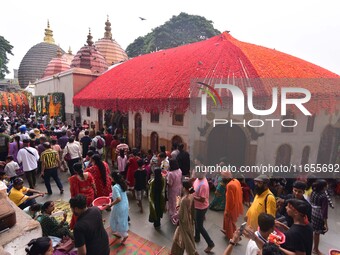 Devotees gather at the Kamakhya temple for the Hindu festival of Navratri in Guwahati, India, on October 2, 2022. (