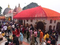 Devotees gather at the Kamakhya temple for the Hindu festival of Navratri in Guwahati, India, on October 2, 2022. (