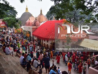 Devotees gather at the Kamakhya temple for the Hindu festival of Navratri in Guwahati, India, on October 2, 2022. (