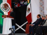 Claudia Sheinbaum Pardo, President of Mexico, leads the ceremony commemorating the 200th anniversary of the Mexican Republic at the main squ...