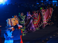 Participants perform a show during the ceremony commemorating the 200th anniversary of the Mexican Republic in Mexico City, Mexico, on Octob...