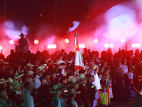 Participants perform a show during the ceremony commemorating the 200th anniversary of the Mexican Republic in Mexico City, Mexico, on Octob...