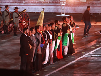 Participants perform a show during the ceremony commemorating the 200th anniversary of the Mexican Republic in Mexico City, Mexico, on Octob...