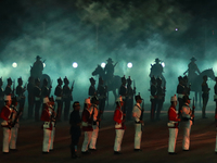 Participants perform a show during the ceremony commemorating the 200th anniversary of the Mexican Republic in Mexico City, Mexico, on Octob...