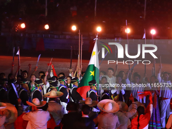 Participants perform a show during the ceremony commemorating the 200th anniversary of the Mexican Republic in Mexico City, Mexico, on Octob...