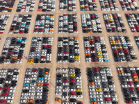 Vehicles parked at an automobile manufacturer are about to be shipped to the market in Ningde, China, on October 10, 2024. (