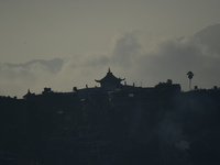 A view of Aadinath Temple in a misty morning in Kirtipur, Kathmandu, Nepal, on October 7, 2024. (