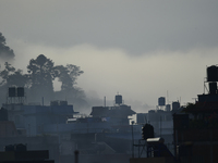 A view of Aadinath Temple in a misty morning in Kirtipur, Kathmandu, Nepal, on October 7, 2024. (