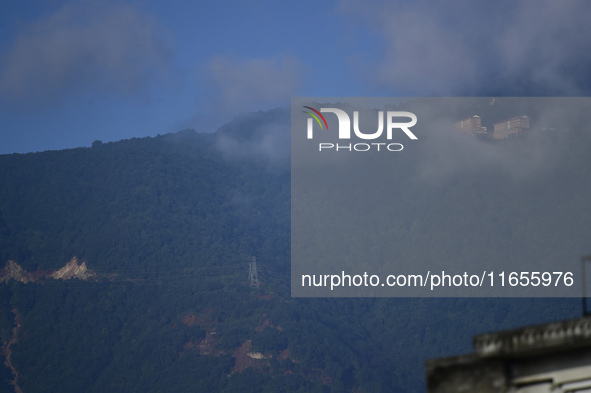 A view of Chandragiri Resort in a misty morning in Kirtipur, Kathmandu, Nepal, on October 7, 2024. 