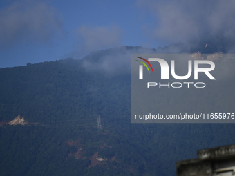 A view of Chandragiri Resort in a misty morning in Kirtipur, Kathmandu, Nepal, on October 7, 2024. (