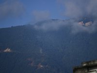 A view of Chandragiri Resort in a misty morning in Kirtipur, Kathmandu, Nepal, on October 7, 2024. (