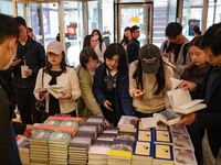 Citizens purchase books by novelist Han Kang, the 2024 Nobel Prize winner in Literature, at Kyobo Bookstore in Gwanghwamun, Jongno-gu, Seoul...