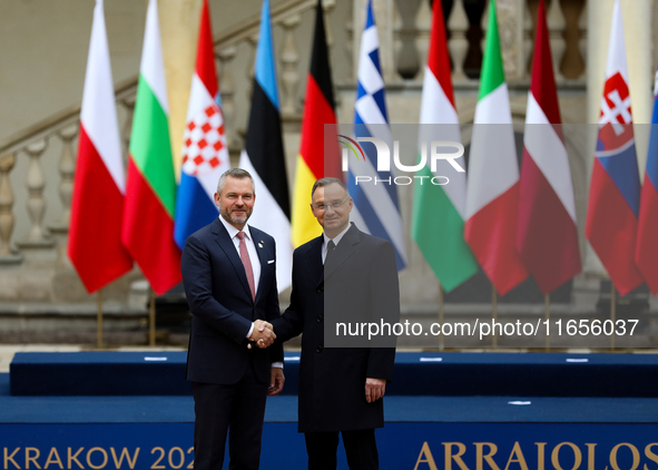 Polish President Andrzej Duda meets with President of Slovakia Peter Pellegrini during the meeting of the presidents of the Arraiolos group...