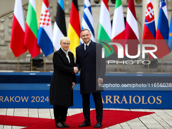 Polish President Andrzej Duda with Slovenian President Natasa Pirc Musar during the meeting of the presidents of the Arraiolos group at Wawe...