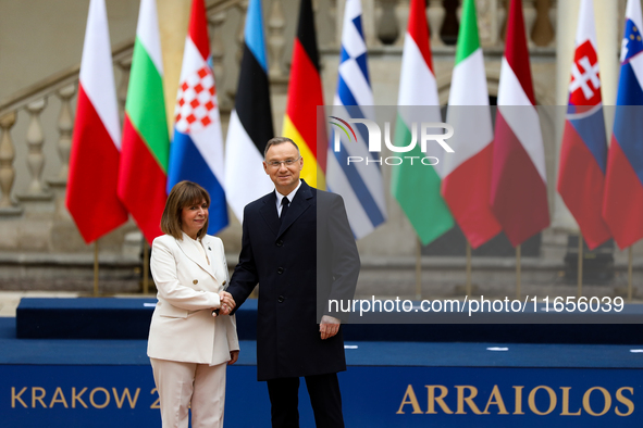 Polish President Andrzej Duda meets with President of Greece Katerina Sakellaropoulou. during the meeting of the presidents of the Arraiolos...