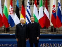 Polish President Andrzej Duda meets with Italian President Sergio Mattarella during the meeting of the presidents of the Arraiolos group at...