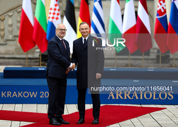 Polish President Andrzej Duda and President of Estonia Alar Karis meet during the meeting of the presidents of the Arraiolos group at Wawel...