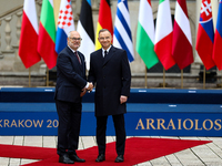 Polish President Andrzej Duda and President of Estonia Alar Karis meet during the meeting of the presidents of the Arraiolos group at Wawel...