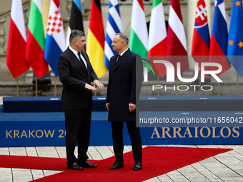 Polish President Andrzej Duda and President of Croatia Zoran Milanovic meet during the meeting of the presidents of the Arraiolos group at W...