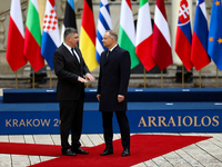 Polish President Andrzej Duda and President of Croatia Zoran Milanovic meet during the meeting of the presidents of the Arraiolos group at W...