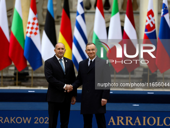 Polish President Andrzej Duda and President of Bulgaria Rumen Radev meet during the meeting of the presidents of the Arraiolos group at Wawe...