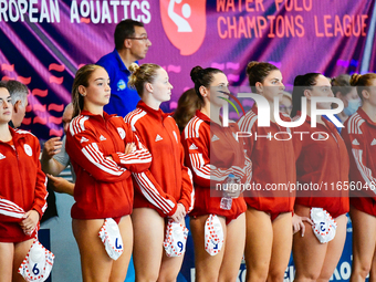 Olympiakos SFP players prepare to face Ethnikos OFPF in the Women's Waterpolo Super Cup 2024 Final in Athens, Greece, on October 10, 2024. (