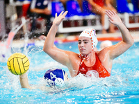 Maria Myriokefalitaki of Olympiacos SFP defends against Eleni Beta of Ethnikos OFPF during the Olympiacos SFP vs Ethnikos OFPF Women's Water...