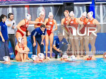 KRAVARITIS Dimitris, coach of Olympiacos SFP, instructs the team during the Olympiacos SFP vs Ethnikos OFPF in the Women Waterpolo Super Cup...