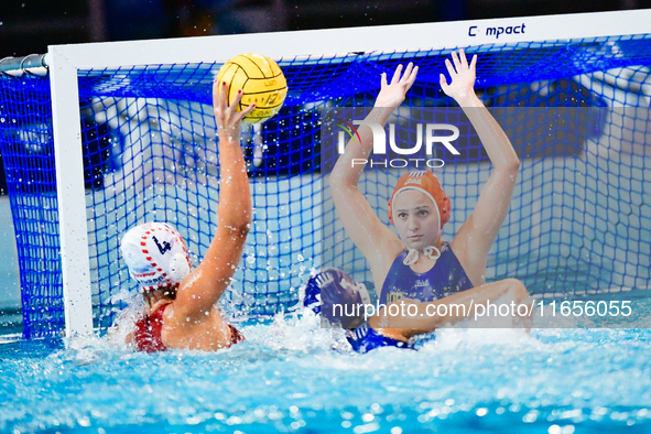 TZOURKA Alexia, goalkeeper of Ethnikos OFPF, defends during the Olympiacos SFP vs Ethnikos OFPF Women Waterpolo Super Cup 2024 Final in Athe...