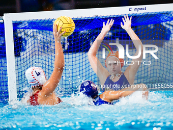 TZOURKA Alexia, goalkeeper of Ethnikos OFPF, defends during the Olympiacos SFP vs Ethnikos OFPF Women Waterpolo Super Cup 2024 Final in Athe...