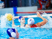 BETA Eleni of Ethnikos OFPF faces off against SIOUTI Christina of Olympiacos SFP during the Olympiacos SFP vs Ethnikos OFPF Women's Water Po...