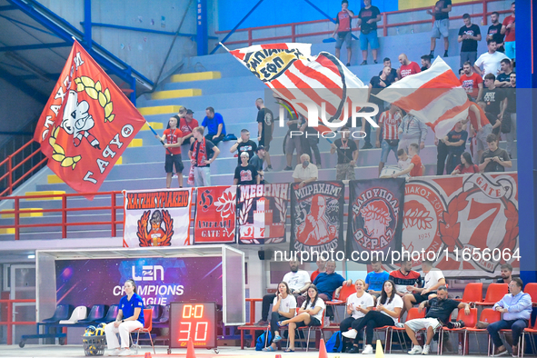 Olympiacos SFP Ultras attend the Olympiacos SFP vs Ethnikos OFPF Women's Water Polo Super Cup 2024 Final in Athens, Greece, on October 10, 2...