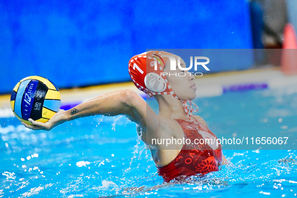 Mia of Olympiacos SFP participates in the Olympiacos SFP vs Ethnikos OFPF Women's Waterpolo Super Cup 2024 Final in Athens, Greece, on Octob...