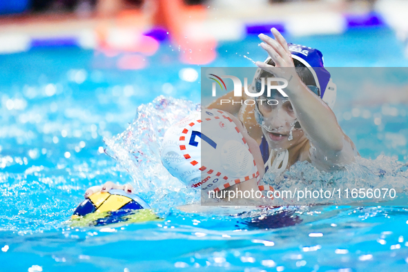 Phoebe Chatzikyriakaki of Ethnikos OFPF defends during the Olympiacos SFP vs Ethnikos OFPF match in the Women's Water Polo Super Cup 2024 Fi...