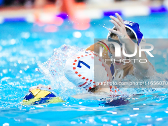 Phoebe Chatzikyriakaki of Ethnikos OFPF defends during the Olympiacos SFP vs Ethnikos OFPF match in the Women's Water Polo Super Cup 2024 Fi...